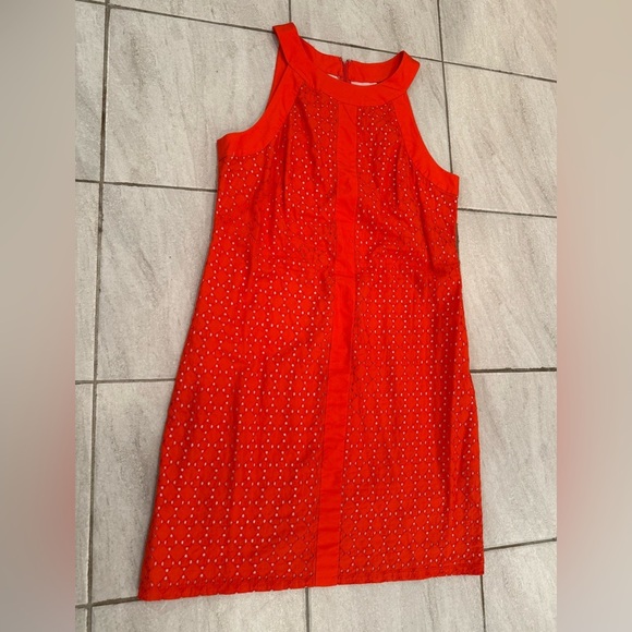 Muse Women's Eyelet Halter Dress Vibrant Orange/size 10 - Picture 9 of 12